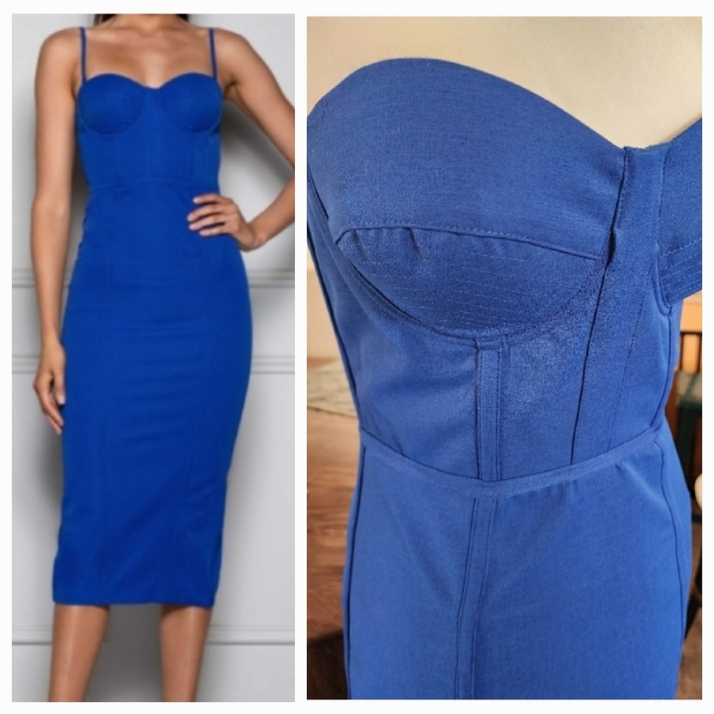 NWT Designer Elle Zeitoune Bustier Pencil Dress Colbaly Royal Blue Sz6 Medium